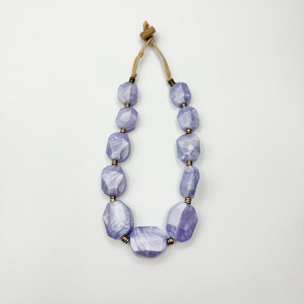 Lavender Amethyst Cooling Necklace Large Beads Wood Hardware Statement Necklace - Picture 2 of 6